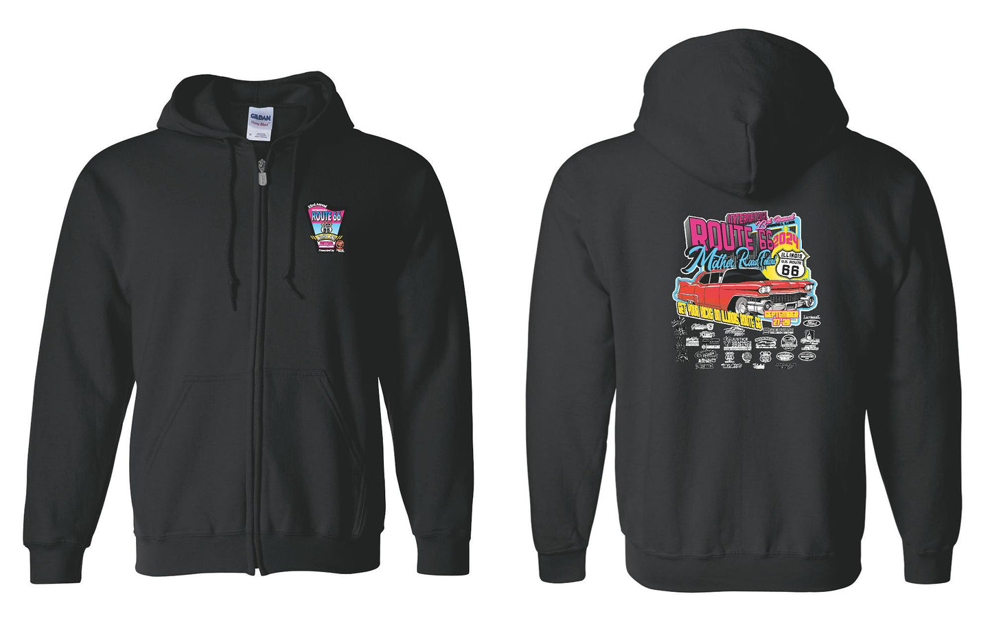 23RD ANNUAL ROUTE 66 MOTHER ROAD FESTIVAL 2024 UNISEX FULL ZIP HOODED SWEATSHIRT (P.18600)