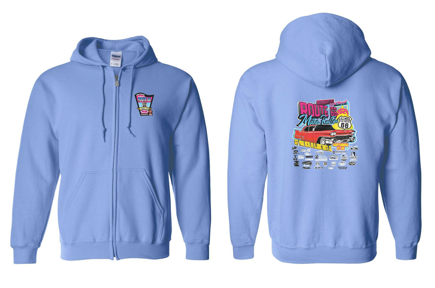 23RD ANNUAL ROUTE 66 MOTHER ROAD FESTIVAL 2024 UNISEX FULL ZIP HOODED SWEATSHIRT (P.18600)