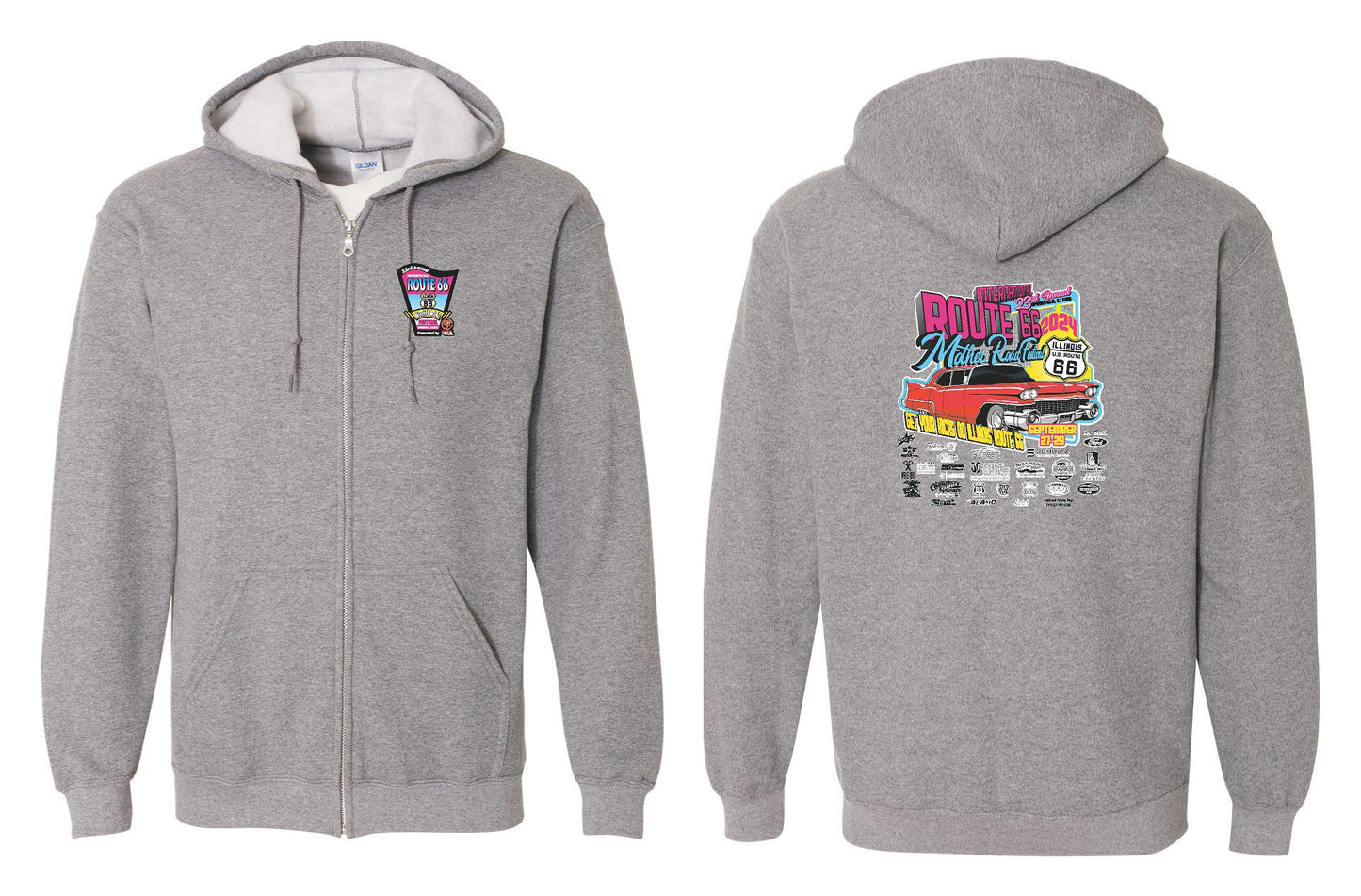 23RD ANNUAL ROUTE 66 MOTHER ROAD FESTIVAL 2024 UNISEX FULL ZIP HOODED SWEATSHIRT (P.18600)