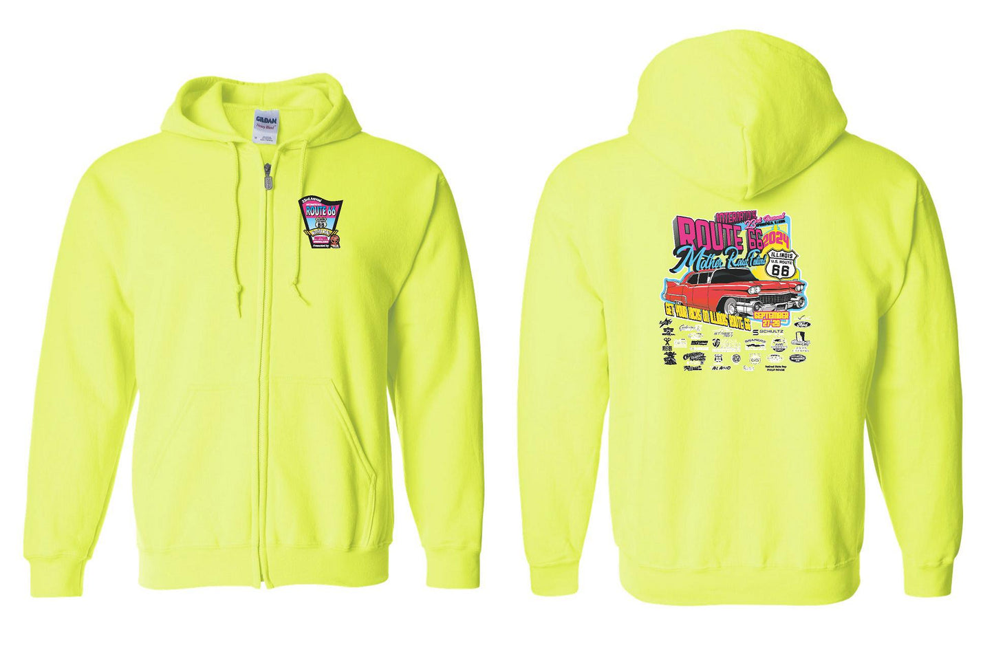 23RD ANNUAL ROUTE 66 MOTHER ROAD FESTIVAL 2024 UNISEX FULL ZIP HOODED SWEATSHIRT (P.18600)