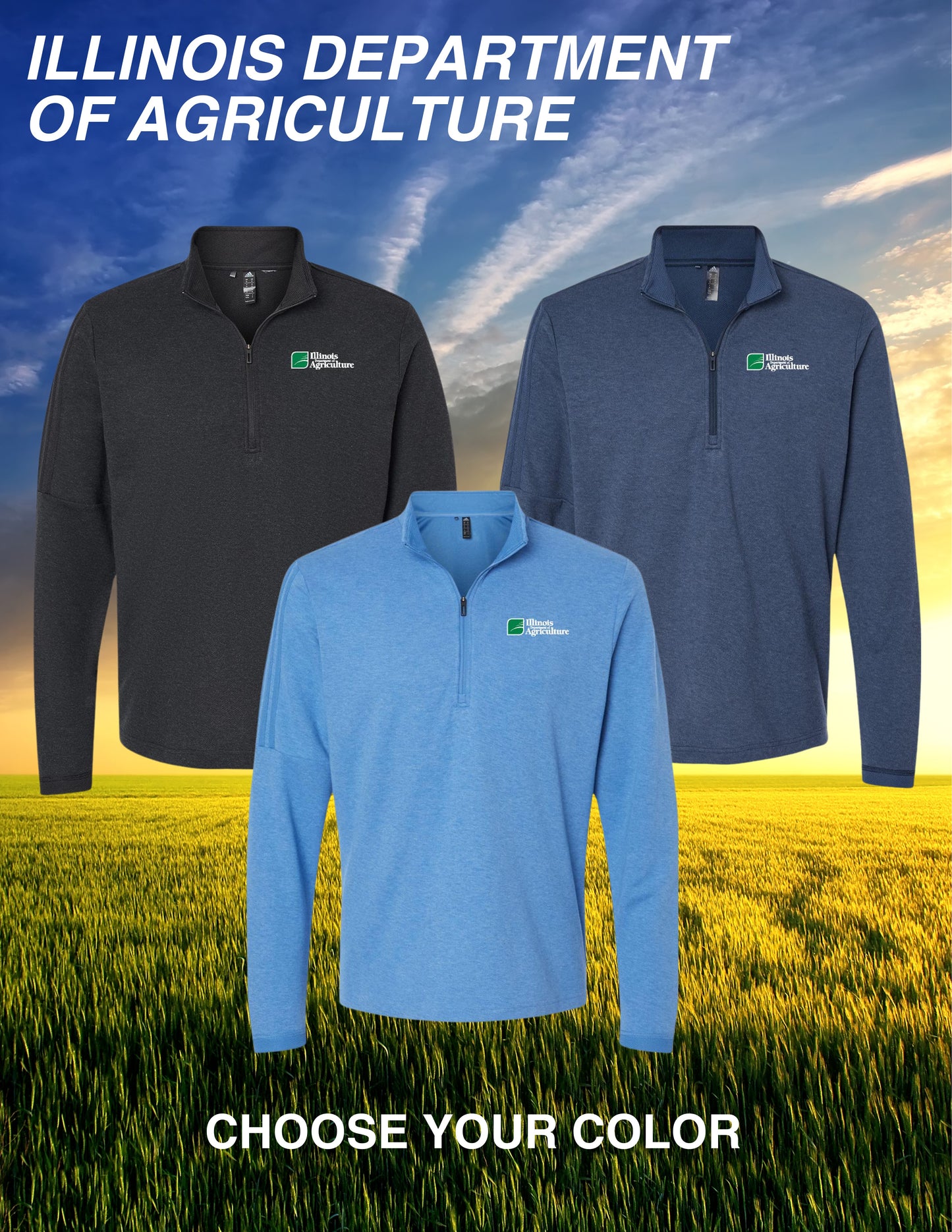 Illinois Department of Agriculture Adidas - 3-Stripes Quarter-Zip Sweater (E.A554)