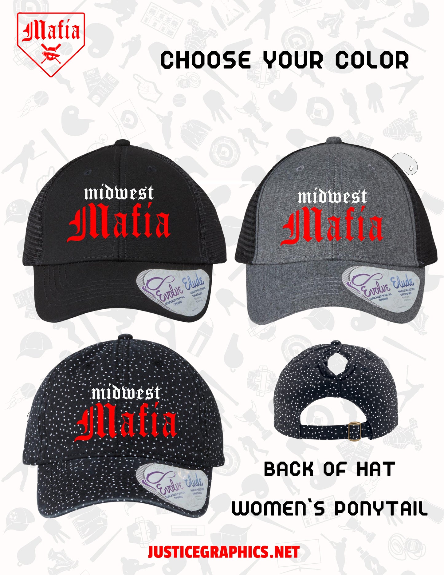 MAFIA BASEBALL/SOFTBALL WOMEN'S INFINITY PONYTAIL CAP (E. CHARLIE/HATTIE)