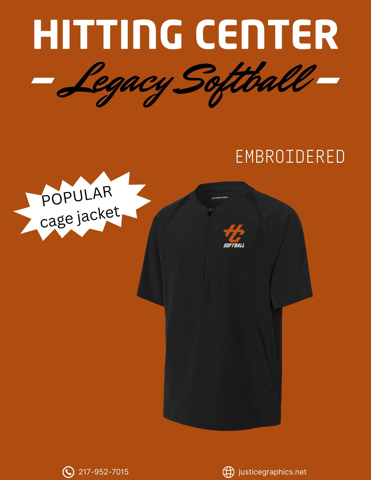 Hitting Center Legacy Softball Sport-Tek® Repeat 1/2-Zip Short Sleeve Jacket (E.JST489)