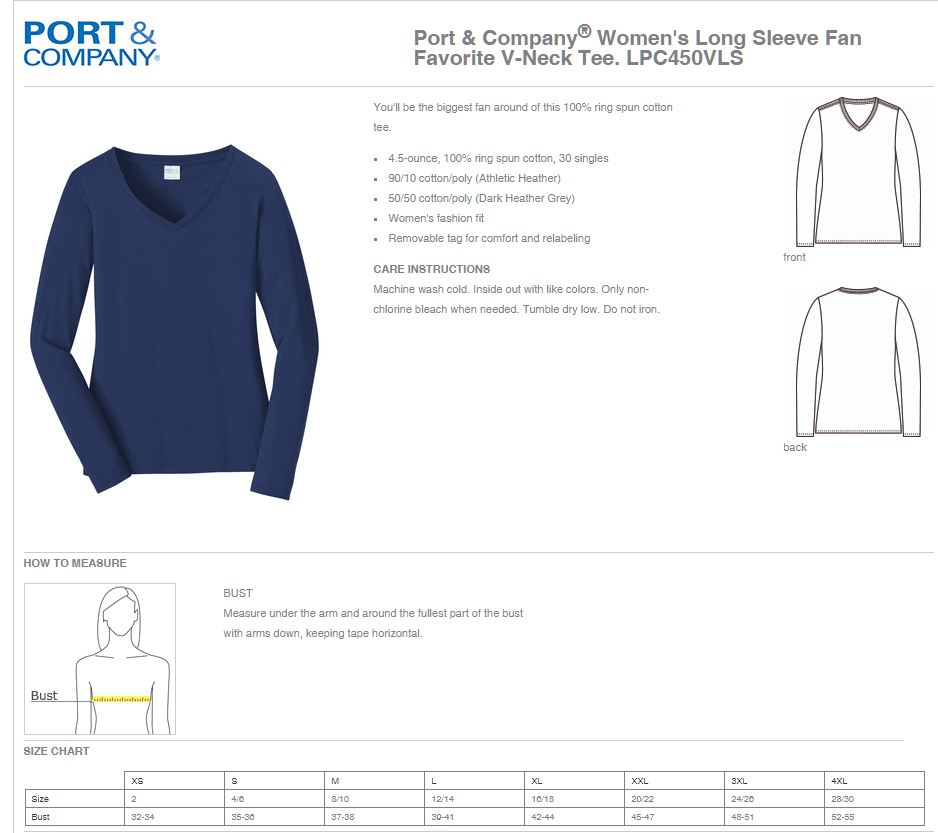 Illinois Department of Agriculture Port & Company® Women's Long Sleeve Fan Favorite™; V-Neck Tee (E.LPC450LVS)