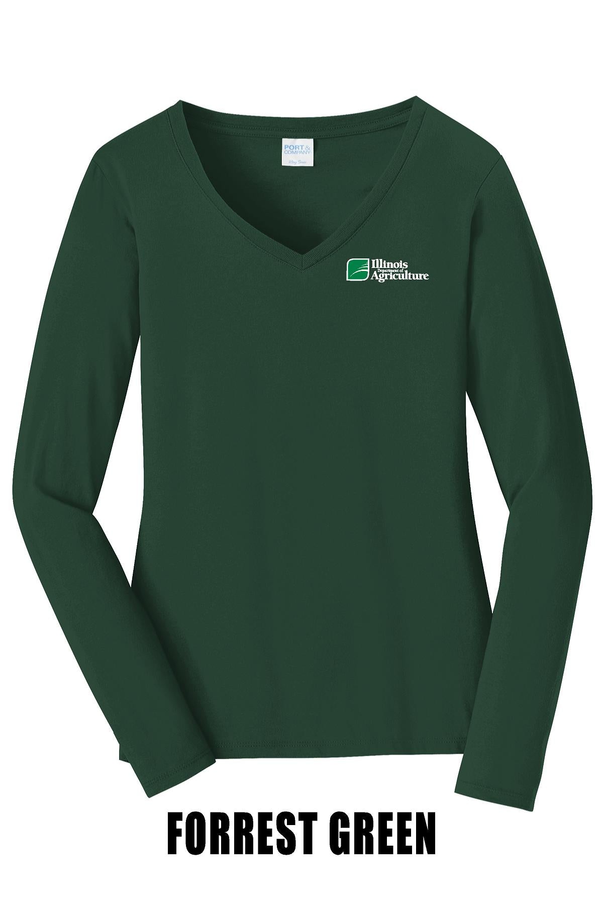 Illinois Department of Agriculture Port & Company® Women's Long Sleeve Fan Favorite™; V-Neck Tee (E.LPC450LVS)