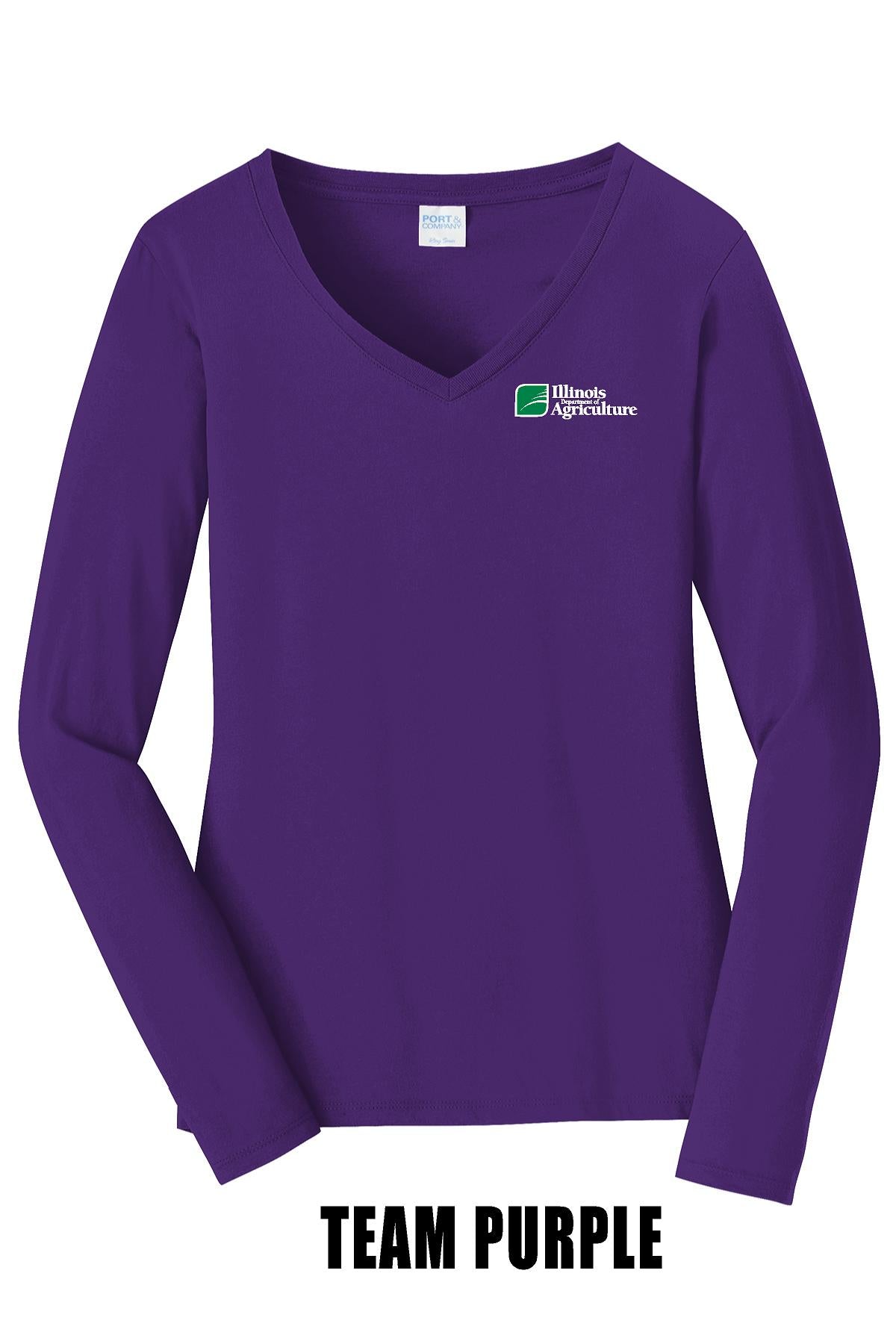 Illinois Department of Agriculture Port & Company® Women's Long Sleeve Fan Favorite™; V-Neck Tee (E.LPC450LVS)