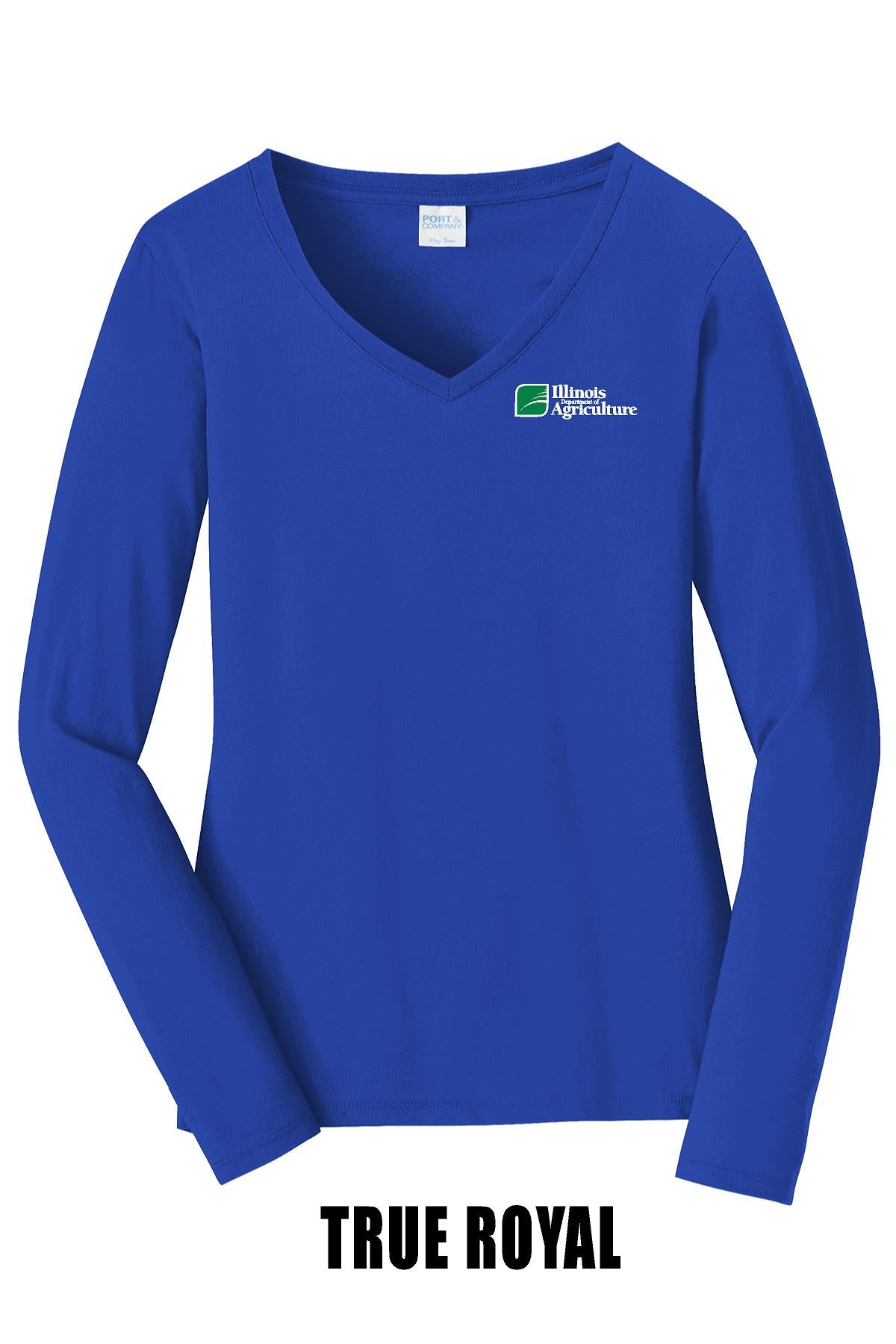 Illinois Department of Agriculture Port & Company® Women's Long Sleeve Fan Favorite™; V-Neck Tee (E.LPC450LVS)
