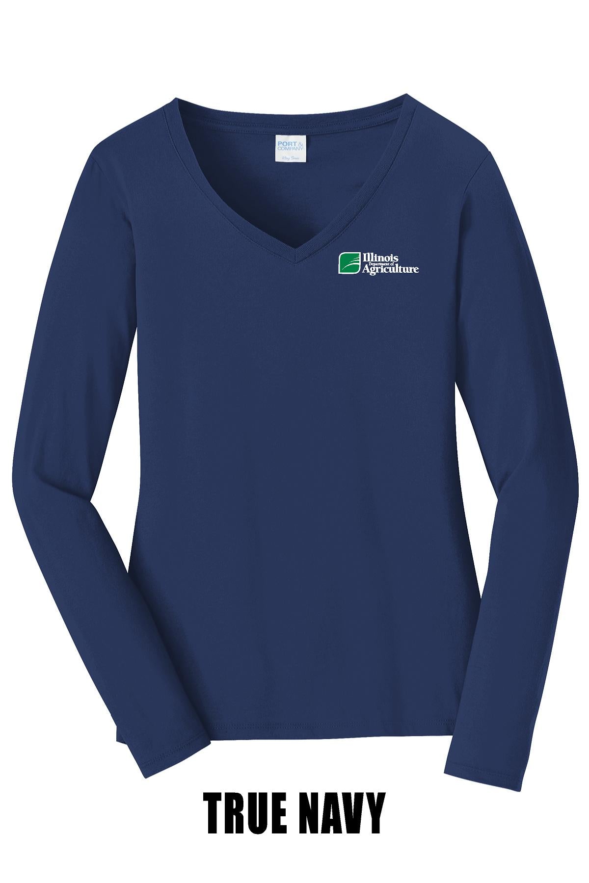 Illinois Department of Agriculture Port & Company® Women's Long Sleeve Fan Favorite™; V-Neck Tee (E.LPC450LVS)