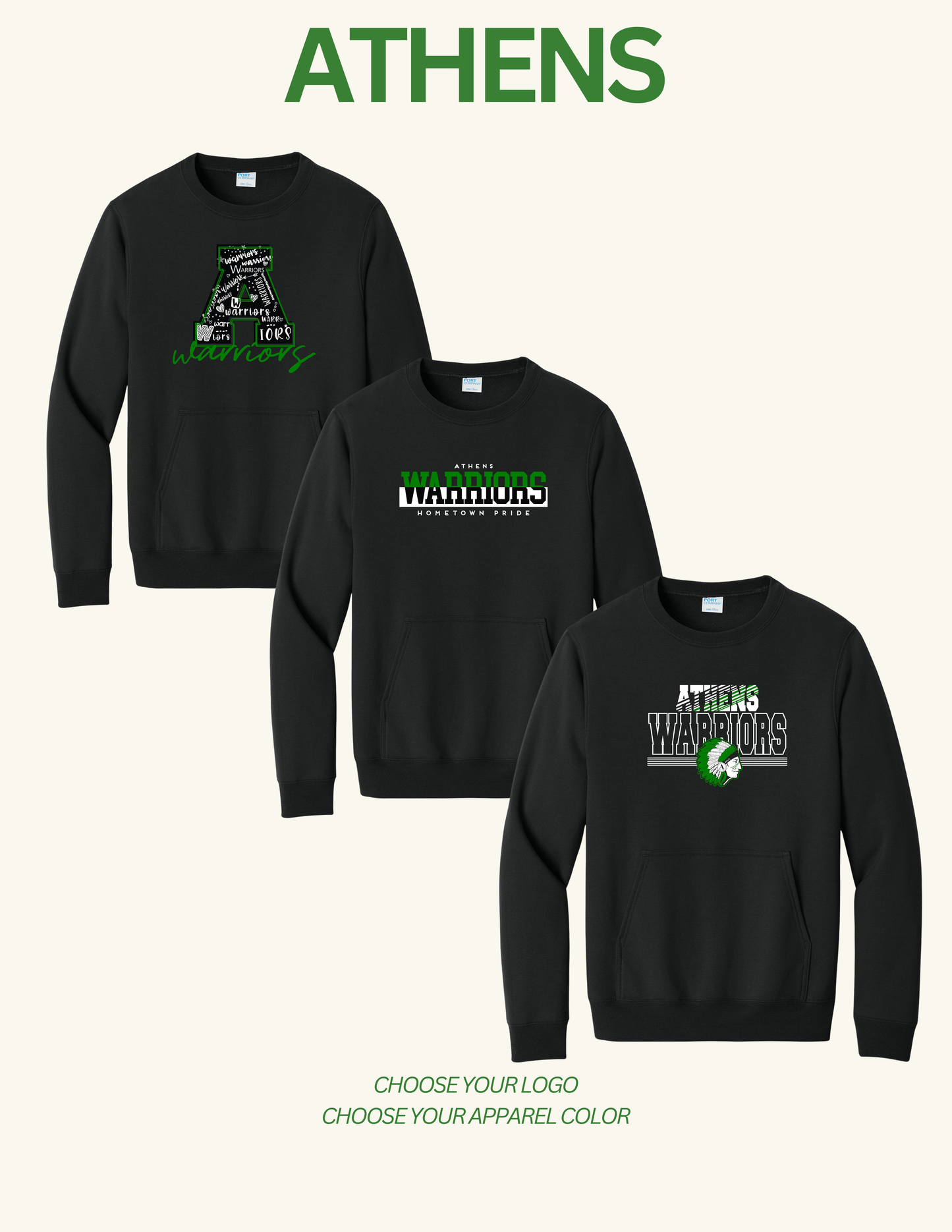 ATHENS BOOSTERS Port & Co™ Core Fleece Crewneck Pocket Sweatshirt (P.PC78PKT)