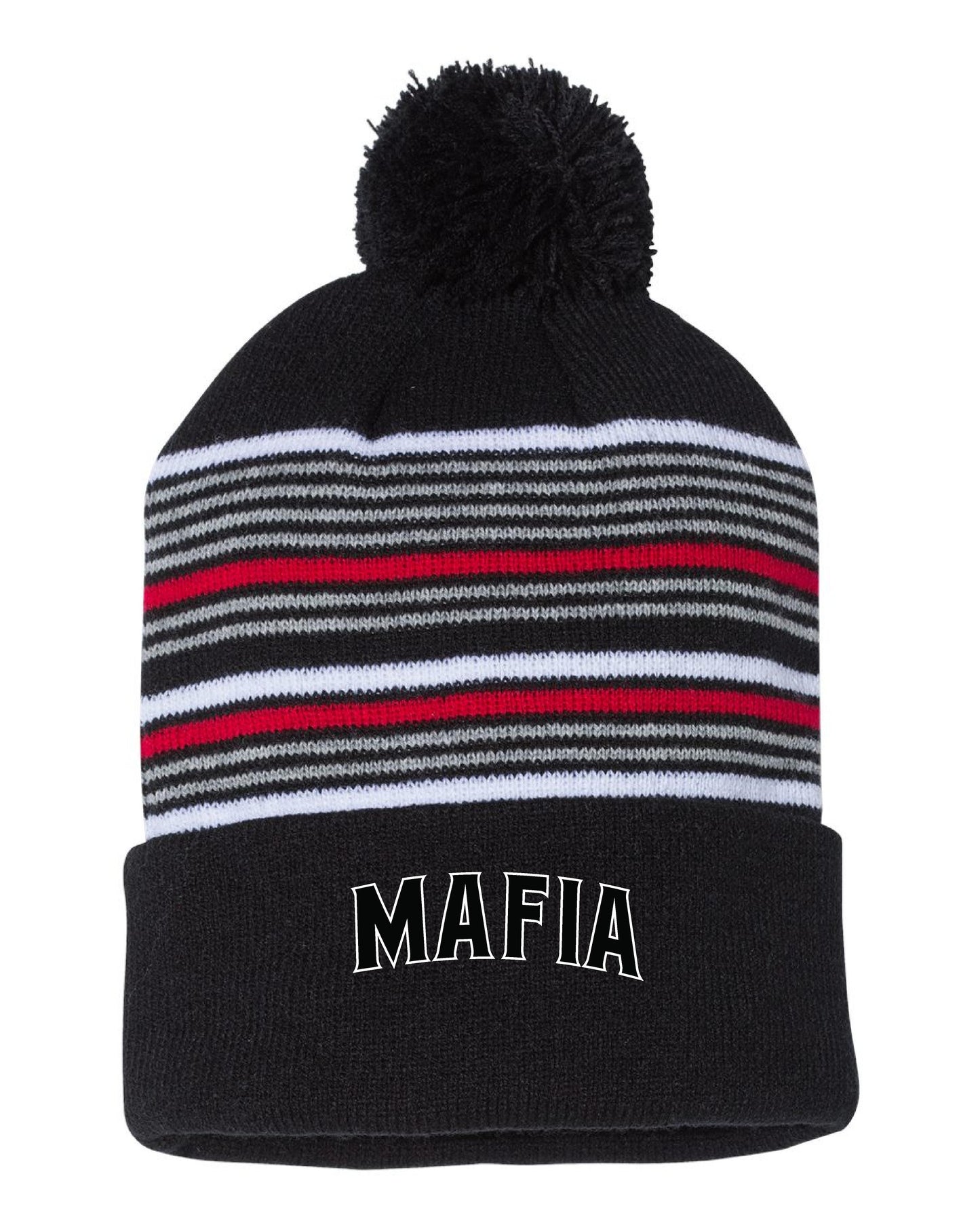 MAFIA BASEBALL/SOFTBALL 12" Striped Pom-Pom Knit Beanie - (E.SP60)