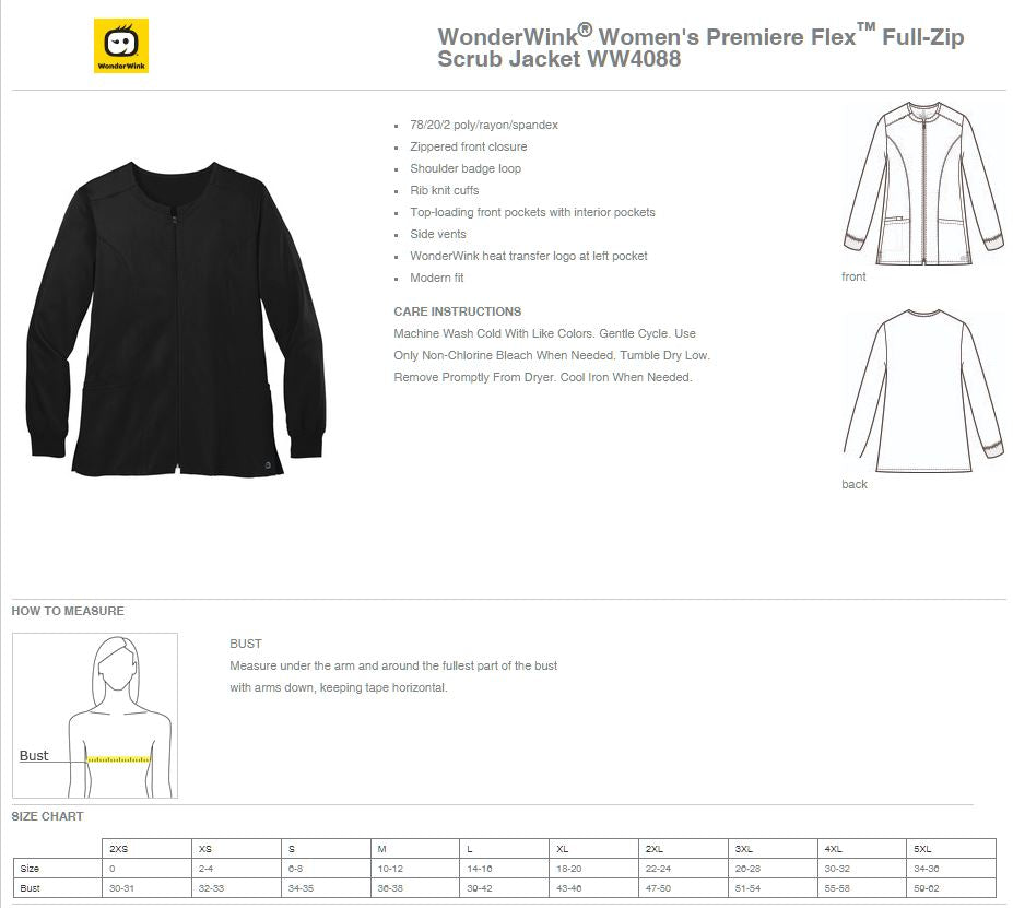 SIU Medicine WonderWink® Women’s Premiere Flex™ Full-Zip Scrub Jacket (E. WW4088)