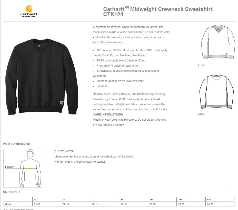 Illinois Department of Agriculture Carhartt ® Midweight Crewneck Sweatshirt (E.CTK124)
