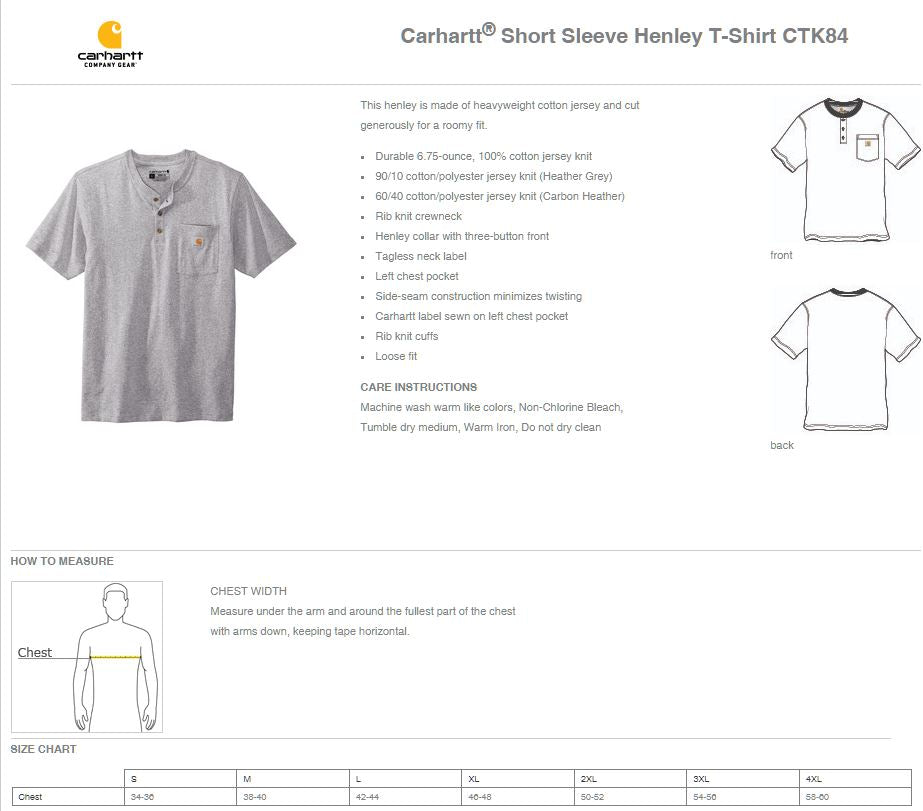 Illinois Department of Agriculture Carhartt® Short Sleeve Henley T-Shirt (E.CTK84)