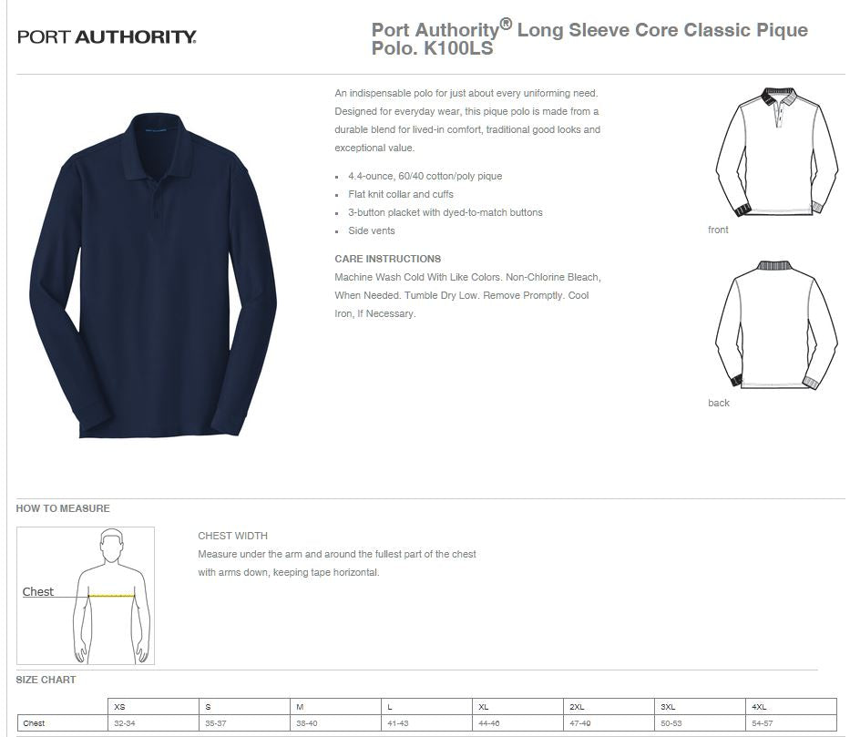 Lincoln FOP Port Authority® Long Sleeve Core Classic Pique Polo (E.K100LS)