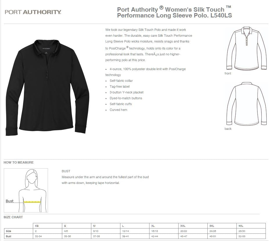 Illinois Department of Agriculture Port Authority® Women's Silk Touch™ Performance Long Sleeve Polo (E.L540LS)
