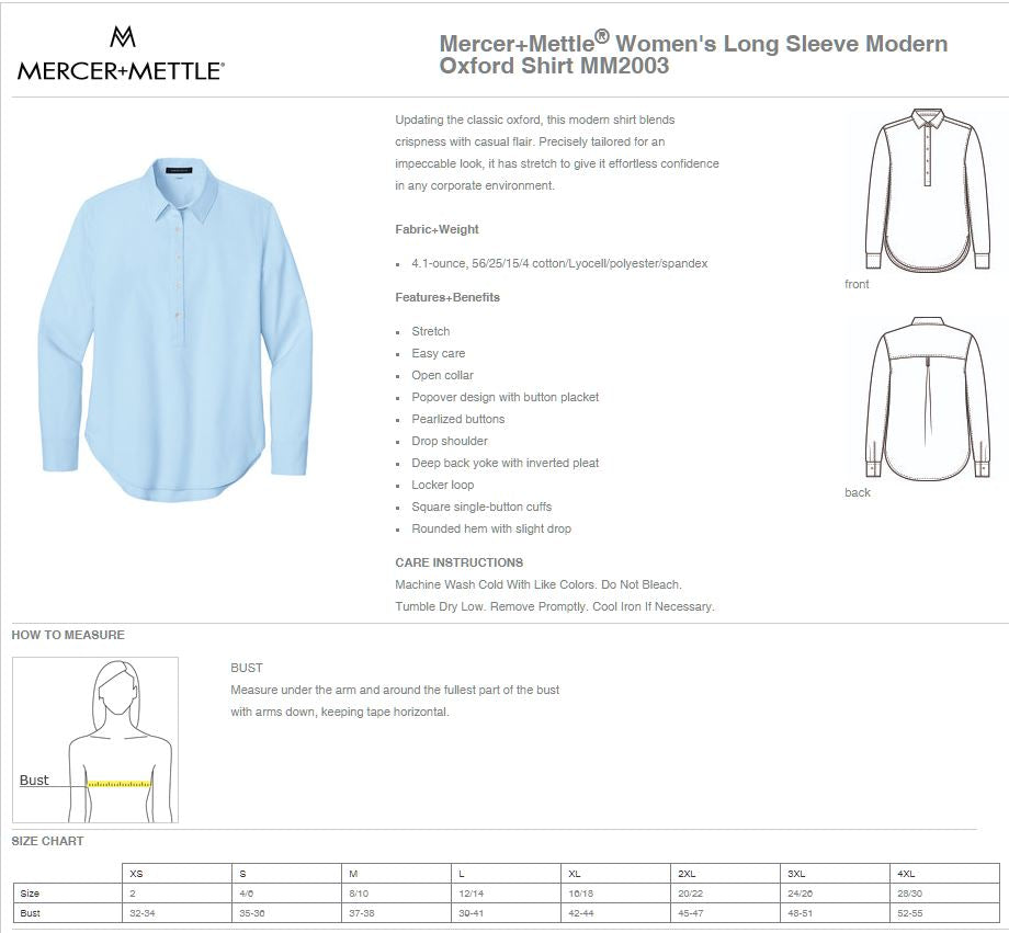 The Real Estate Group Mercer+Mettle® Women’s Long Sleeve Modern Oxford Shirt (E.MM2002)