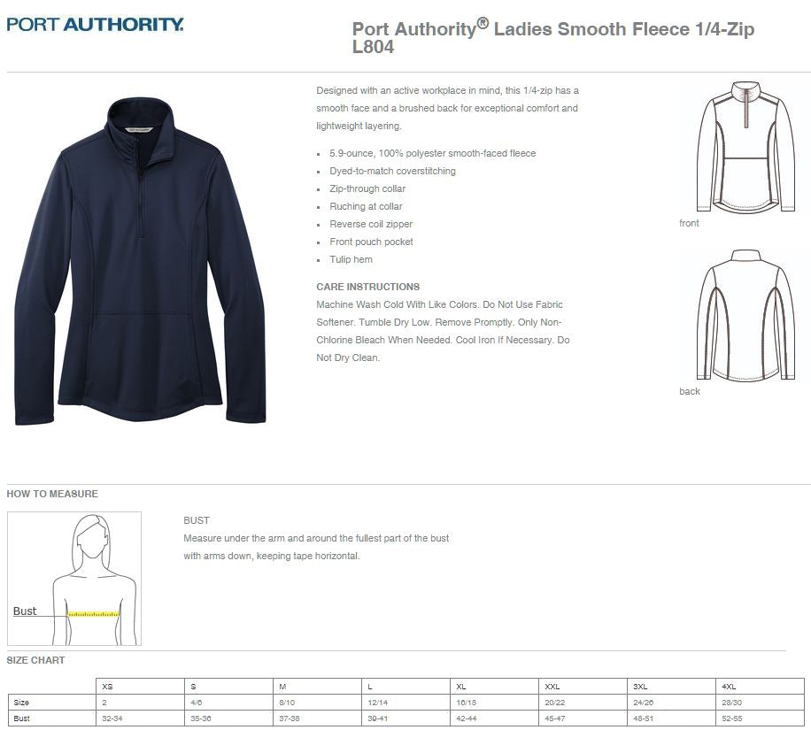 TBSA Port Authority® Ladies Smooth Fleece 1/4-Zip (E.L804)