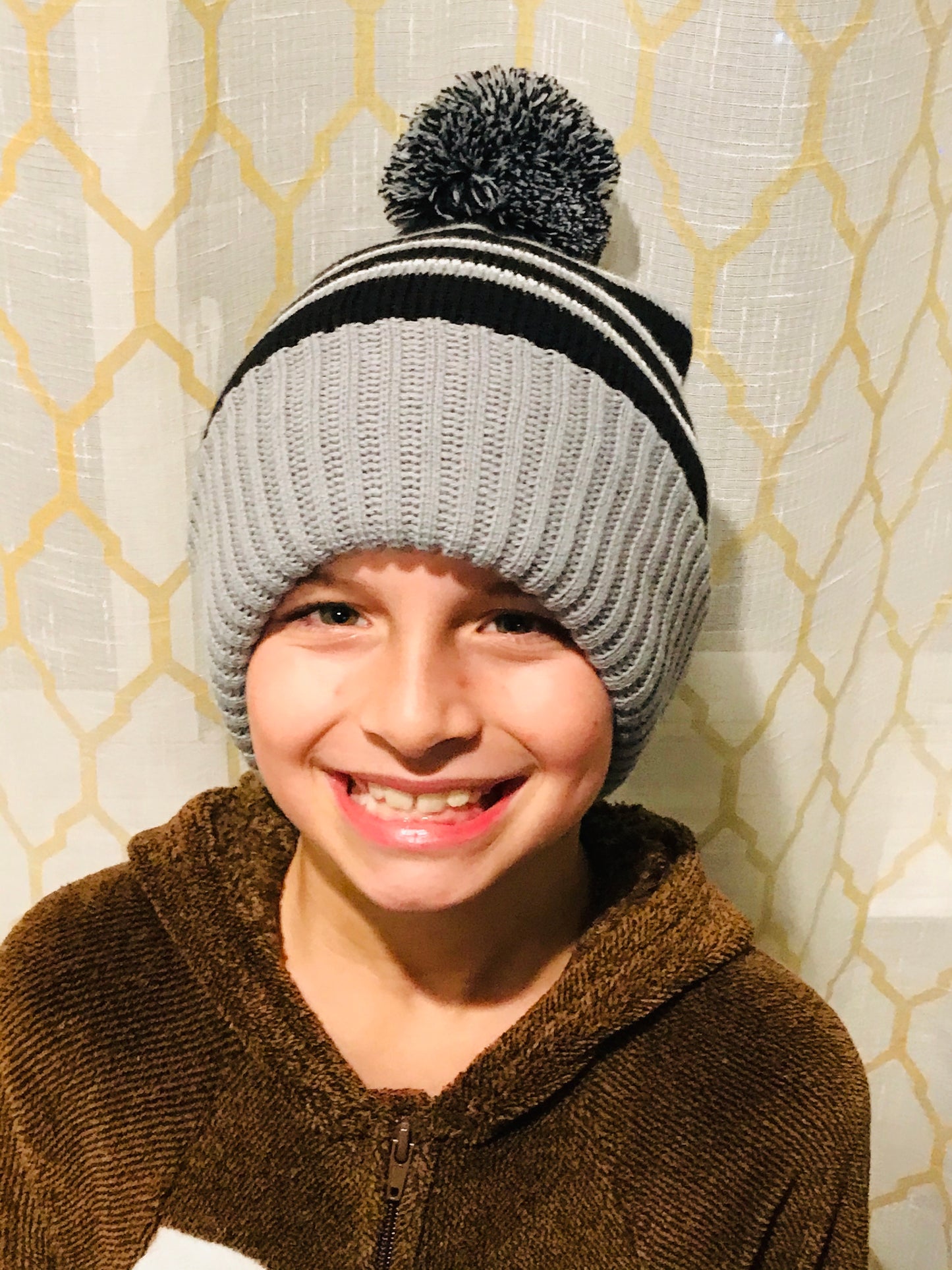 Stripe Pom Beanie With Cuff
