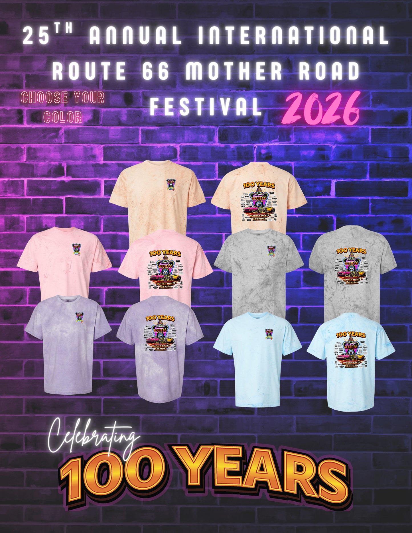 25TH ANNUAL ROUTE 66 MOTHER ROAD FESTIVAL 2026 Comfort Colors - Colorblast™ T-Shirt (P.1745)