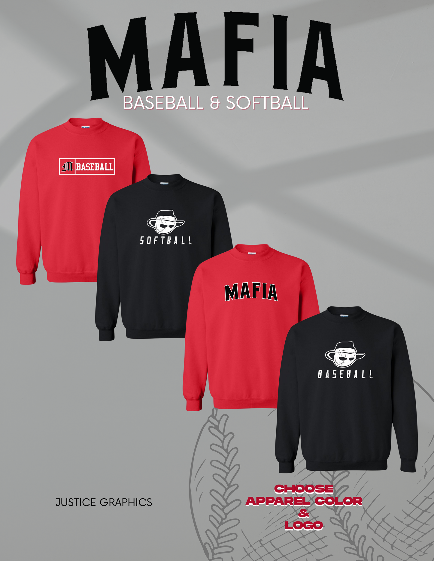 MAFIA BASEBALL/SOFTBALL YOUTH/UNISEX CREW SWEATSHIRT (P.18000/18000B)