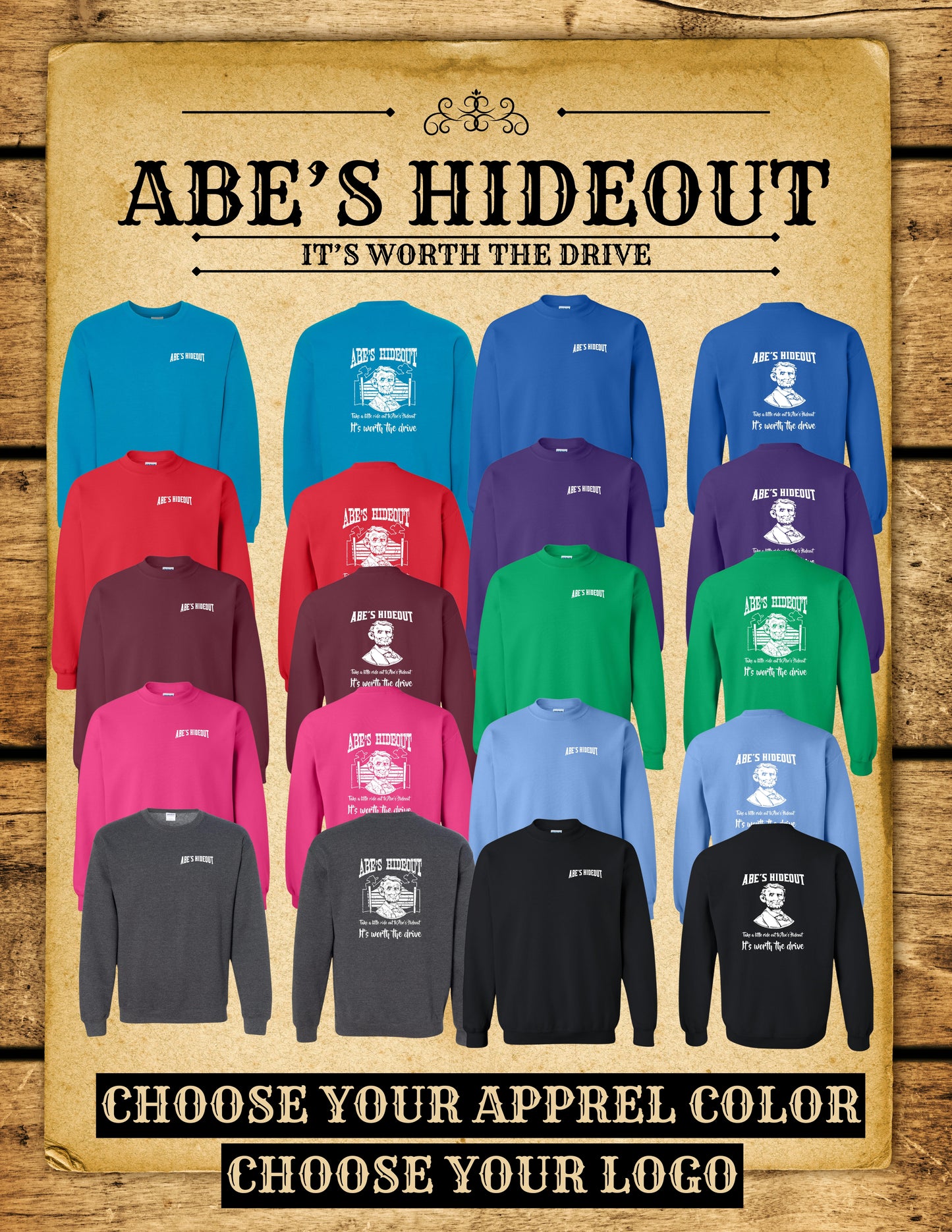 ABE'S HIDEOUT CREW SWEATSHIRT (P.18000)