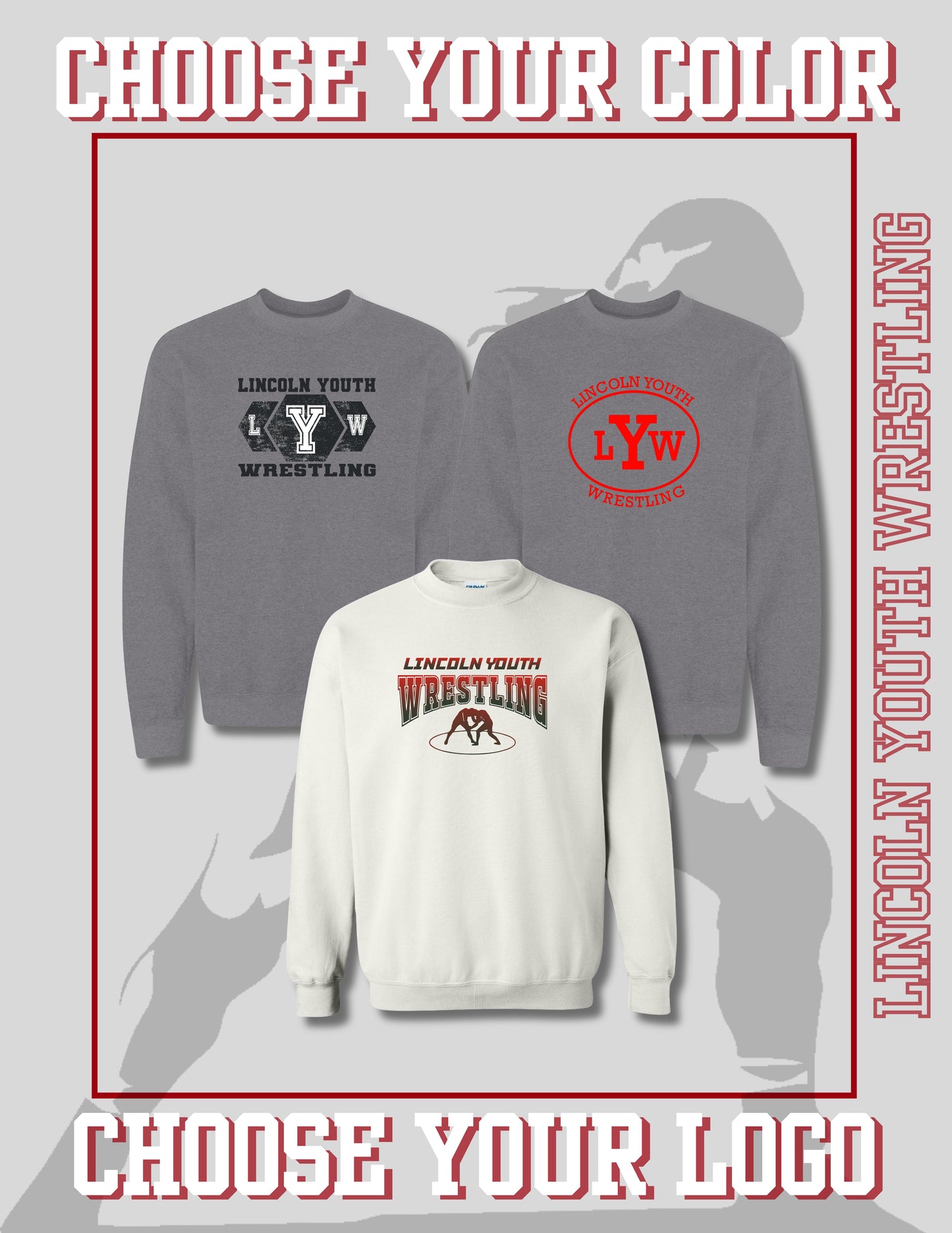 Lincoln Youth Wrestling Unisex Crew Sweatshirt (P.18000/18000B)