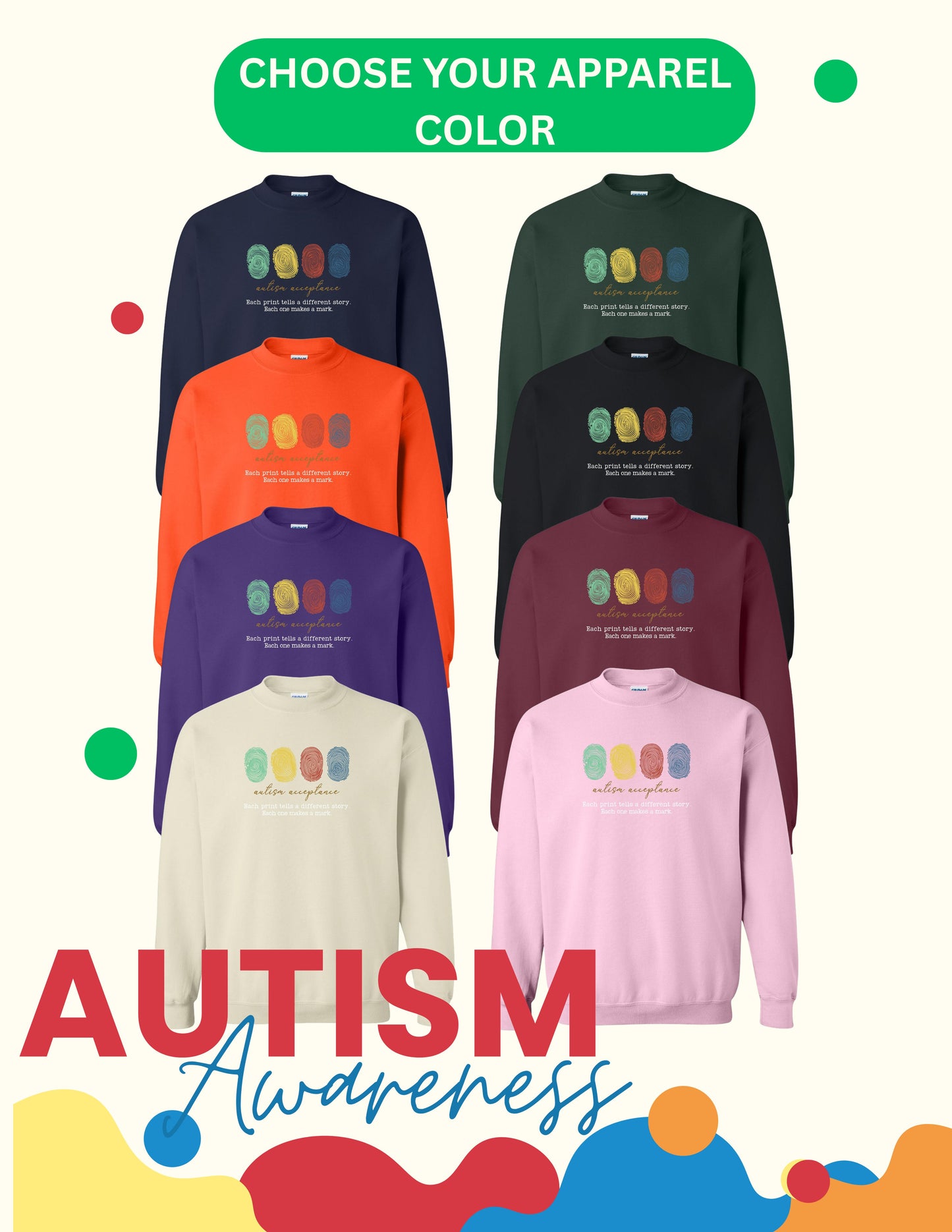 Autism Acceptance Unisex Crewneck Sweatshirt (P.18000/18000B)