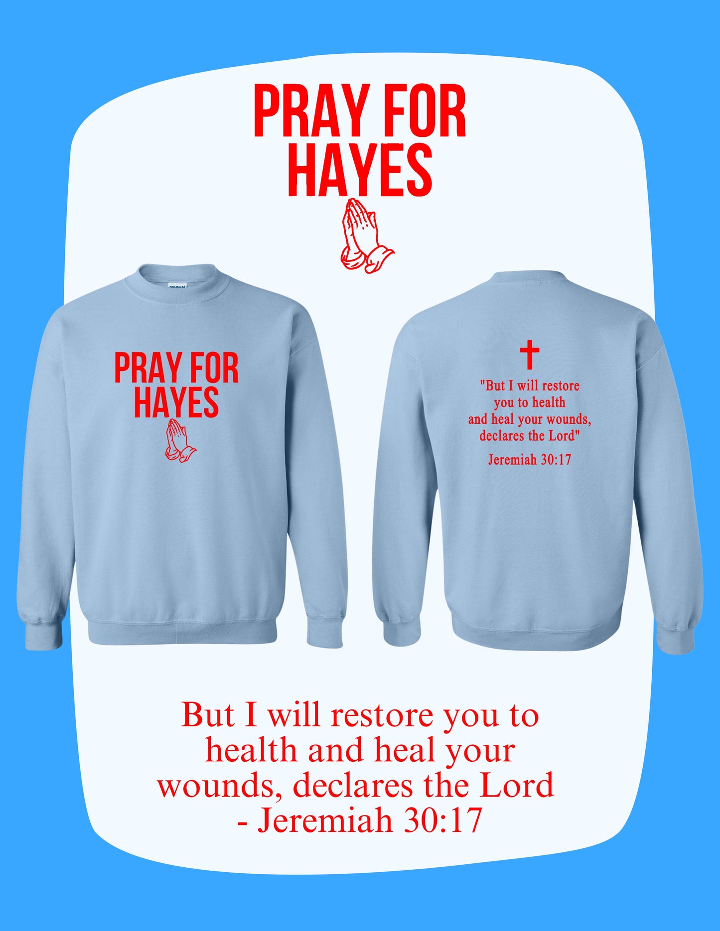 Pray For Hayes Unisex Gildan Crewneck Sweatshirt (P.18000)