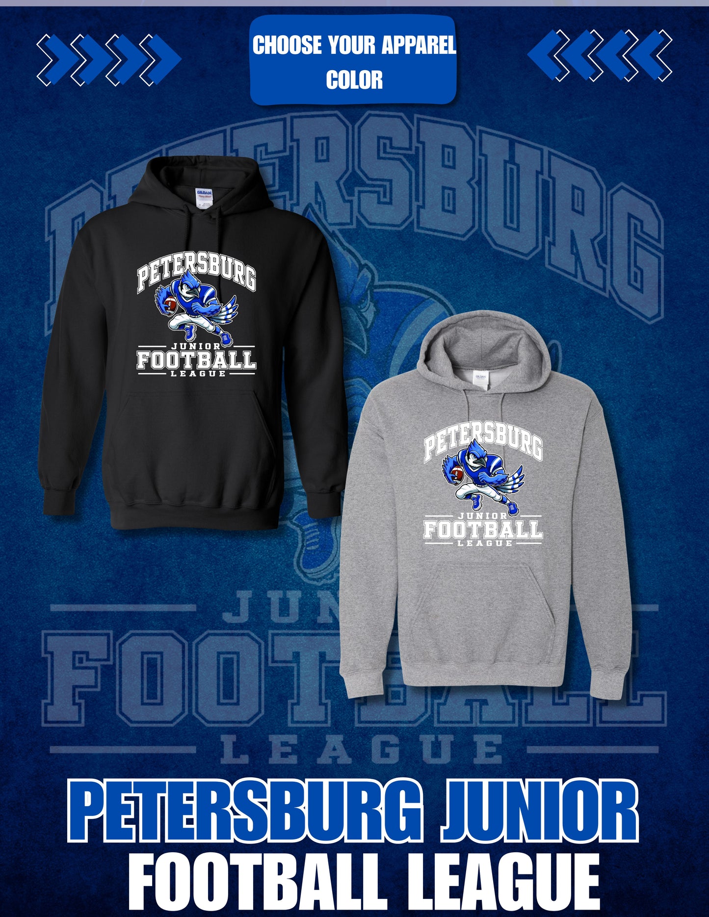 Petersburg Junior Football League Unisex Gildan Hooded Sweatshirt (P.18500/18500B)