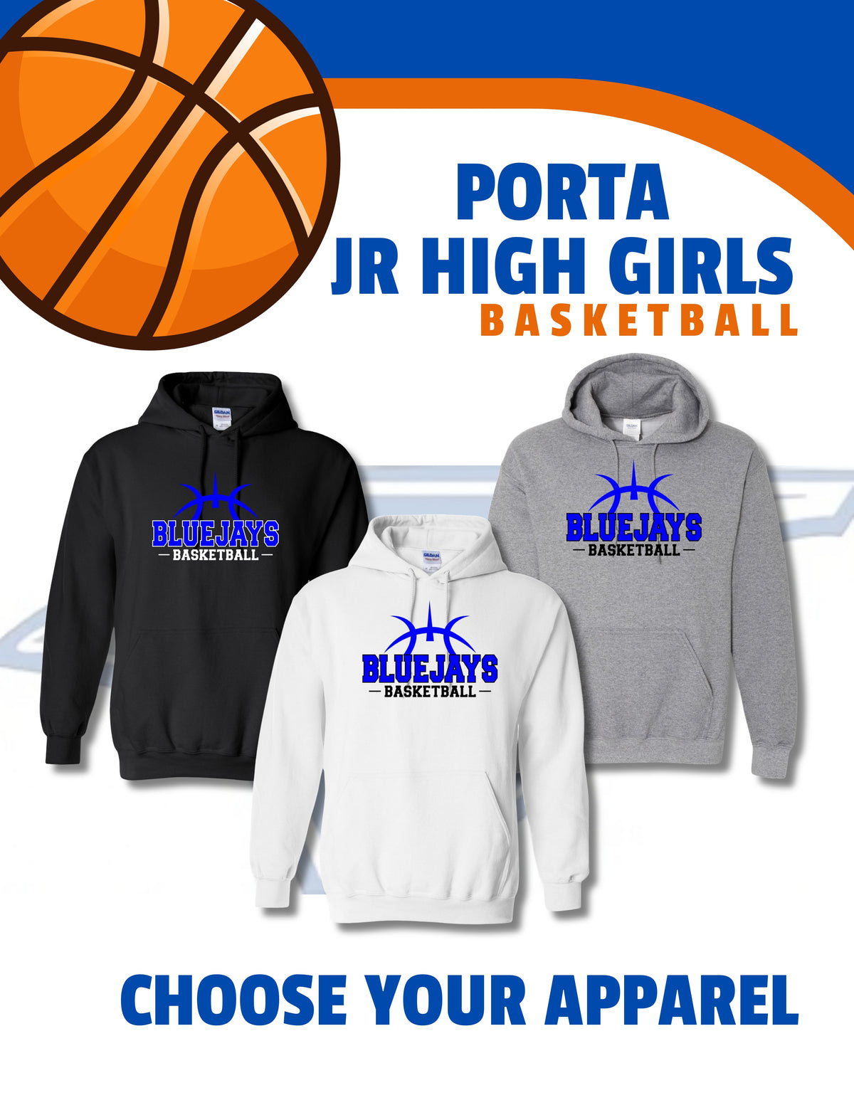 Porta Bluejays Jr. High Girls Basketball Unisex Hoodie (P.18500/18500B)