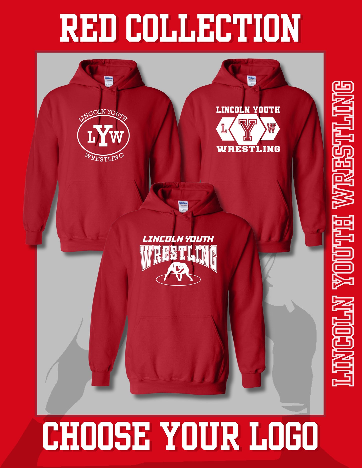 Lincoln Youth Wrestling RED COLLECTION Unisex Hoodie (P.18500/18500B)