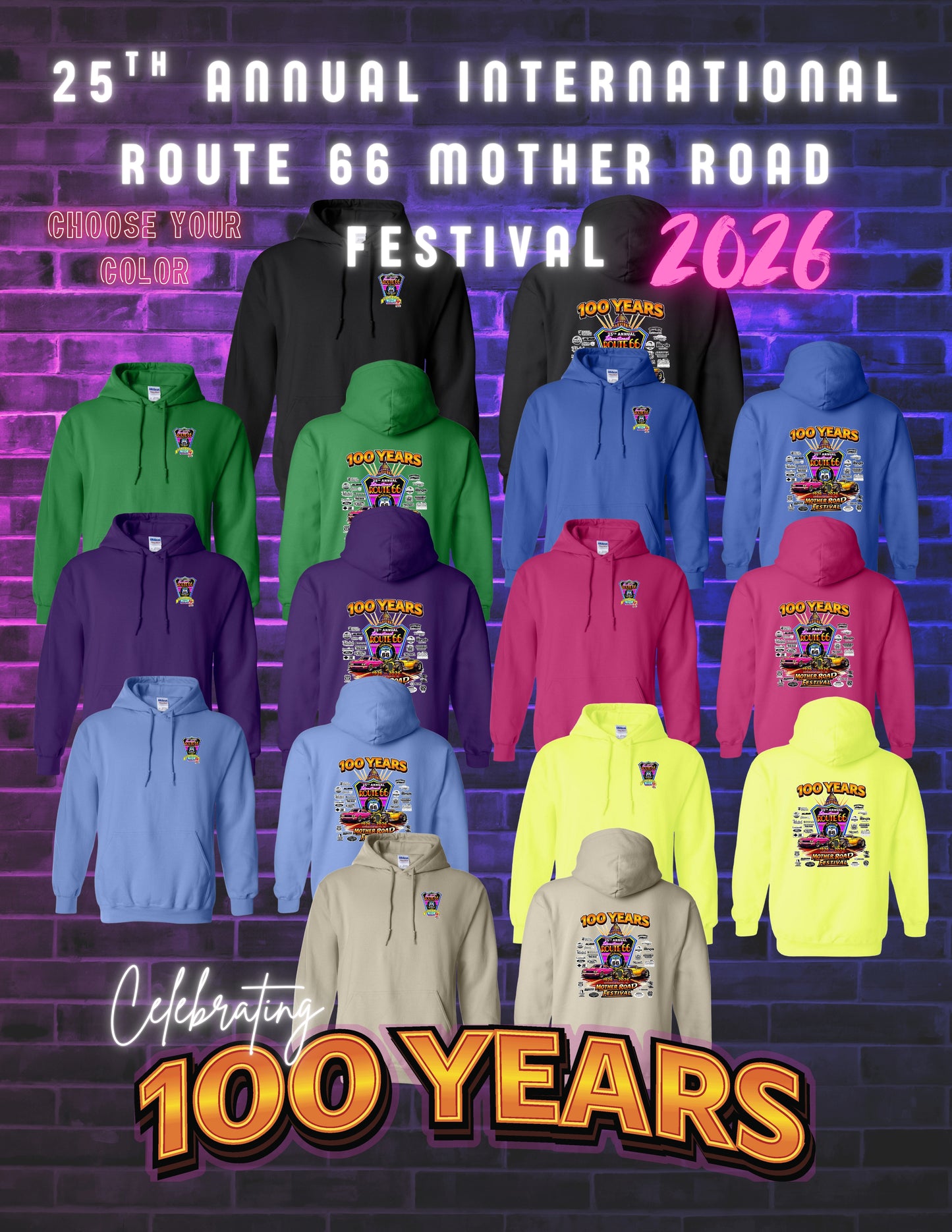 25TH ANNUAL ROUTE 66 MOTHER ROAD FESTIVAL 2026 UNISEX HOODIE (P.18500)