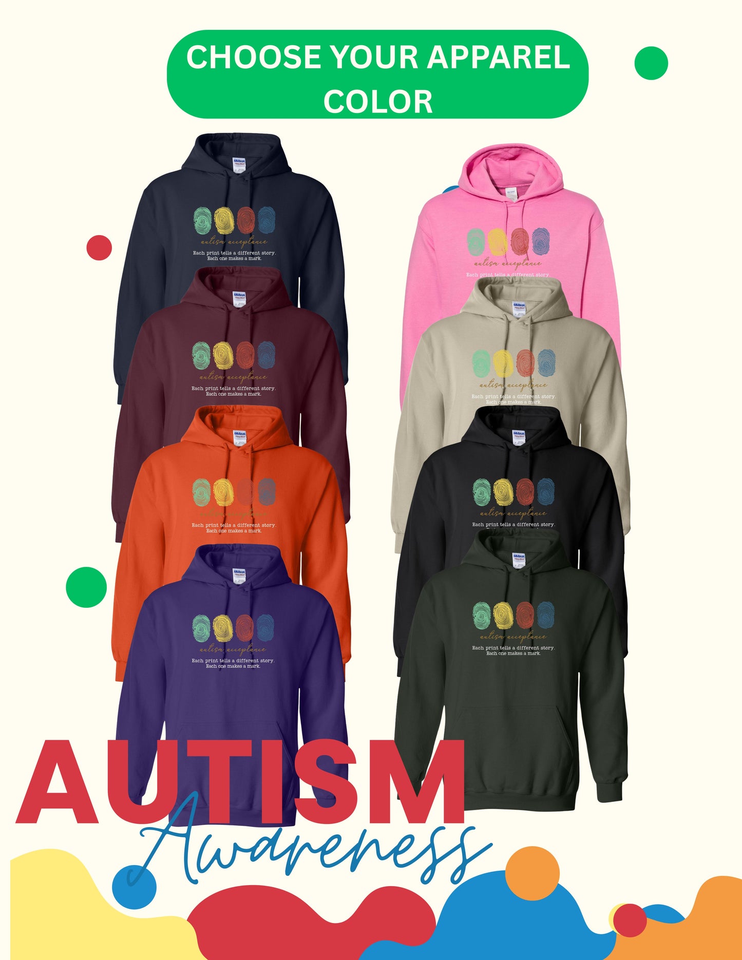 Autism Acceptance Unisex Hoodie (P.18500/18500B)