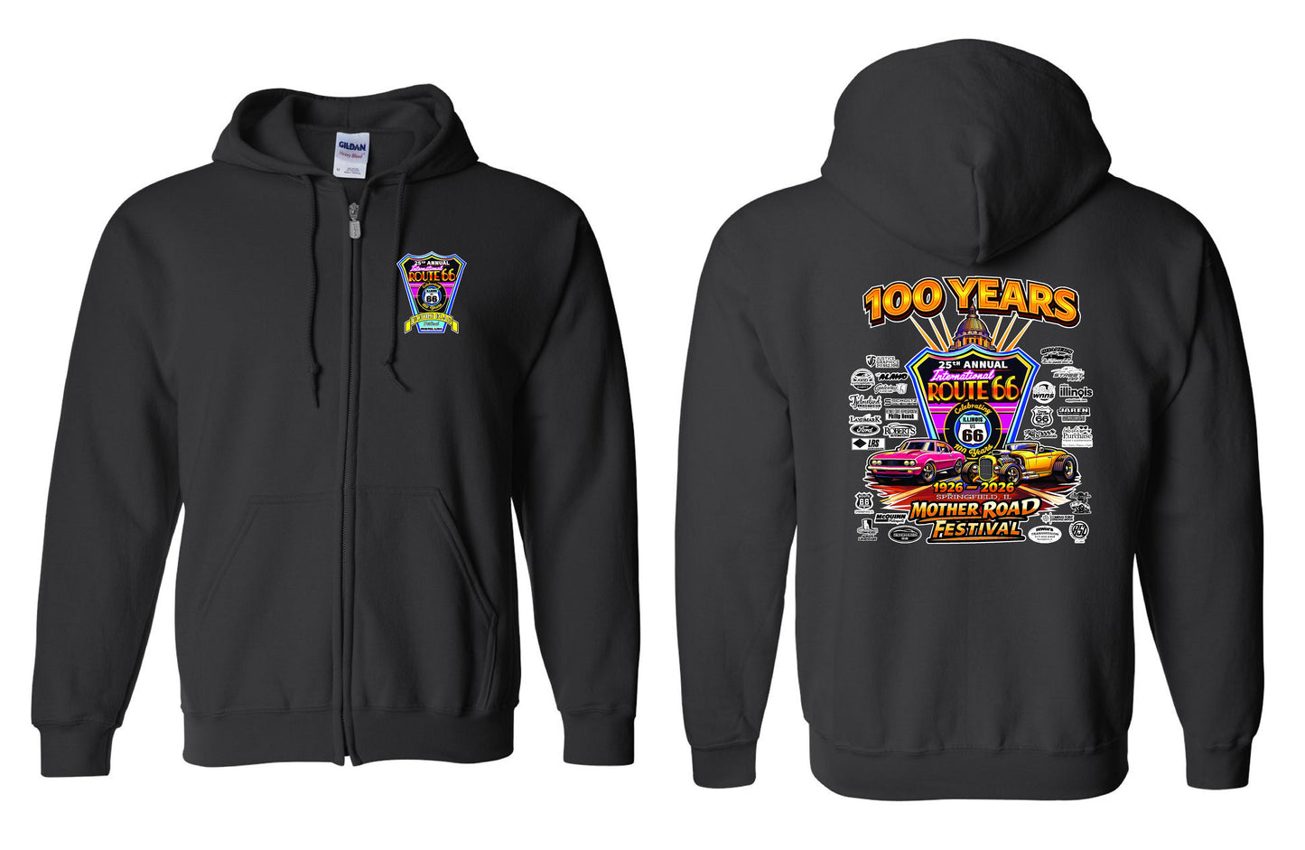 25TH ANNUAL ROUTE 66 MOTHER ROAD FESTIVAL 2026 UNISEX FULL ZIP HOODED SWEATSHIRT (P.18600)