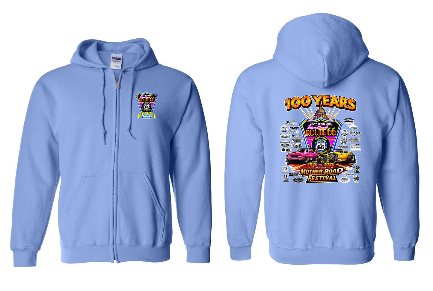 25TH ANNUAL ROUTE 66 MOTHER ROAD FESTIVAL 2026 UNISEX FULL ZIP HOODED SWEATSHIRT (P.18600)