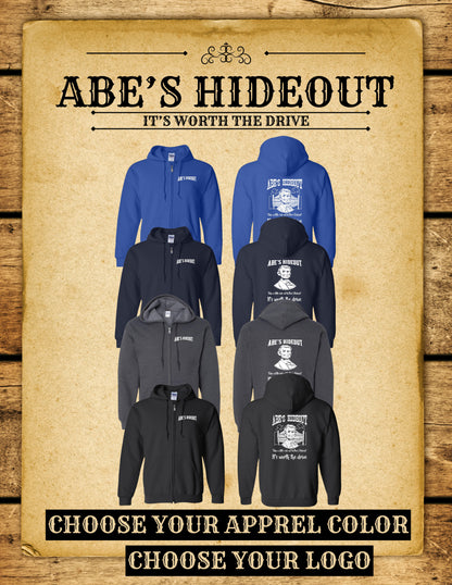 ABE'S HIDEOUT UNISEX FULL ZIP HOODED SWEATSHIRT (P.18600)