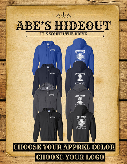 ABE'S HIDEOUT UNISEX FULL ZIP HOODED SWEATSHIRT (P.18600)