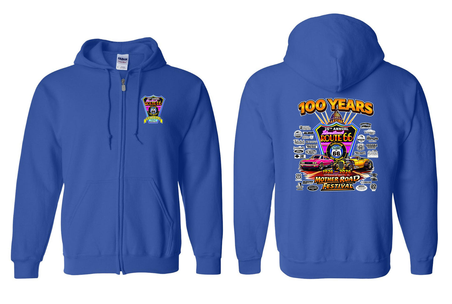 25TH ANNUAL ROUTE 66 MOTHER ROAD FESTIVAL 2026 UNISEX FULL ZIP HOODED SWEATSHIRT (P.18600)