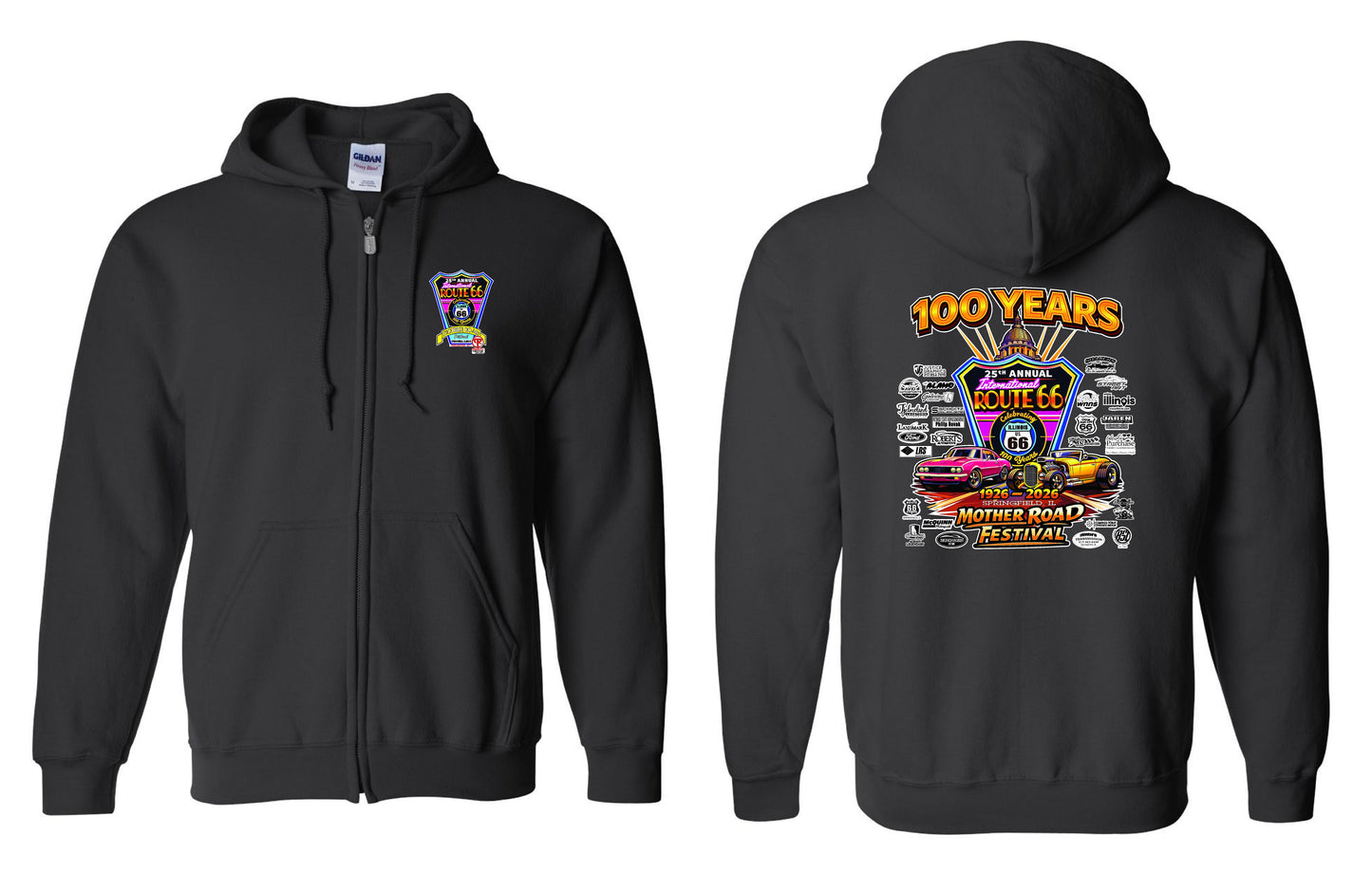 25TH ANNUAL ROUTE 66 MOTHER ROAD FESTIVAL 2026 UNISEX FULL ZIP HOODED SWEATSHIRT (P.18600)