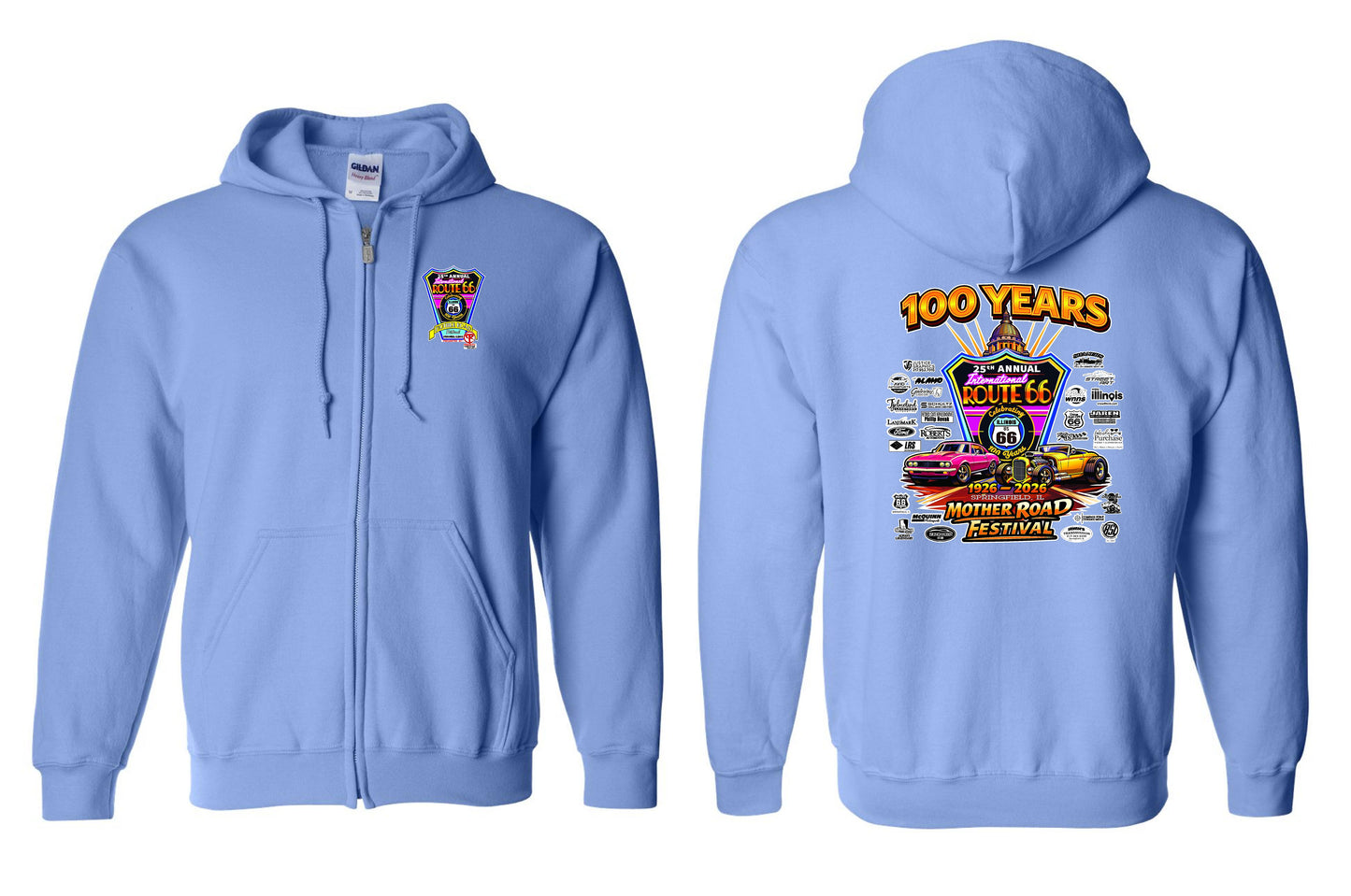 25TH ANNUAL ROUTE 66 MOTHER ROAD FESTIVAL 2026 UNISEX FULL ZIP HOODED SWEATSHIRT (P.18600)