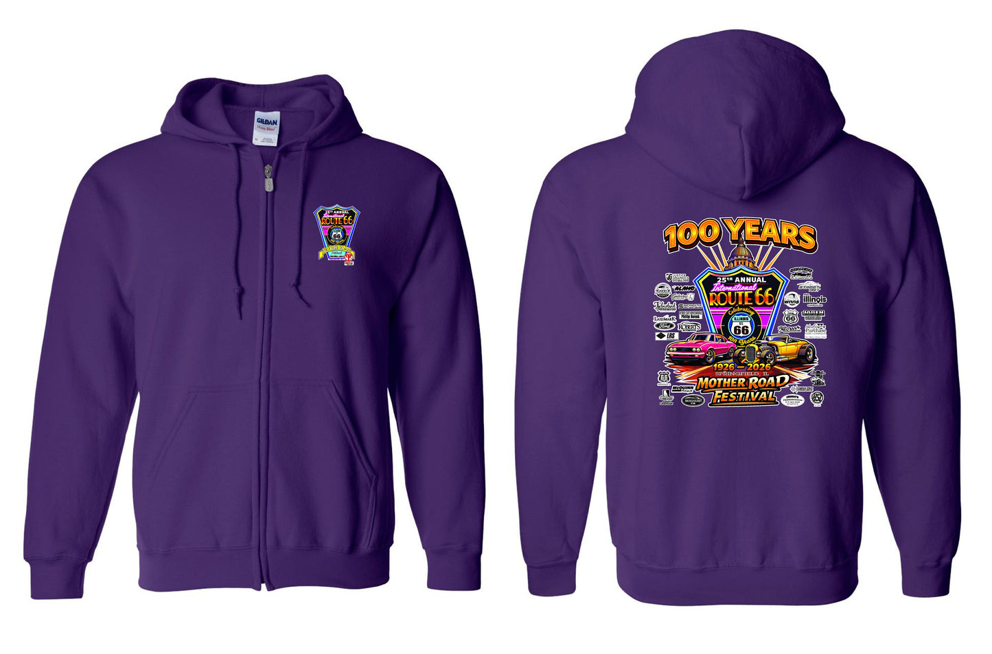 25TH ANNUAL ROUTE 66 MOTHER ROAD FESTIVAL 2026 UNISEX FULL ZIP HOODED SWEATSHIRT (P.18600)