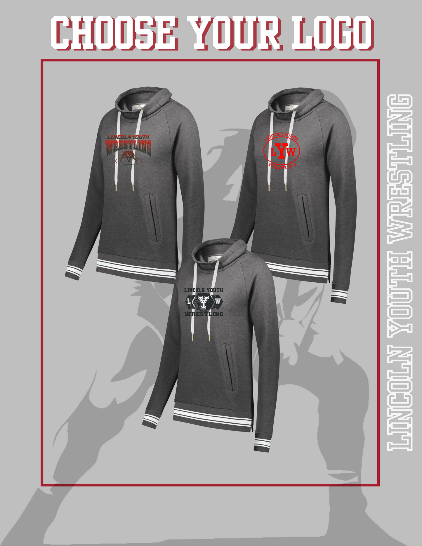 Lincoln Youth Wrestling Ladies All-American Funnel Neck Pullover (P.229763)