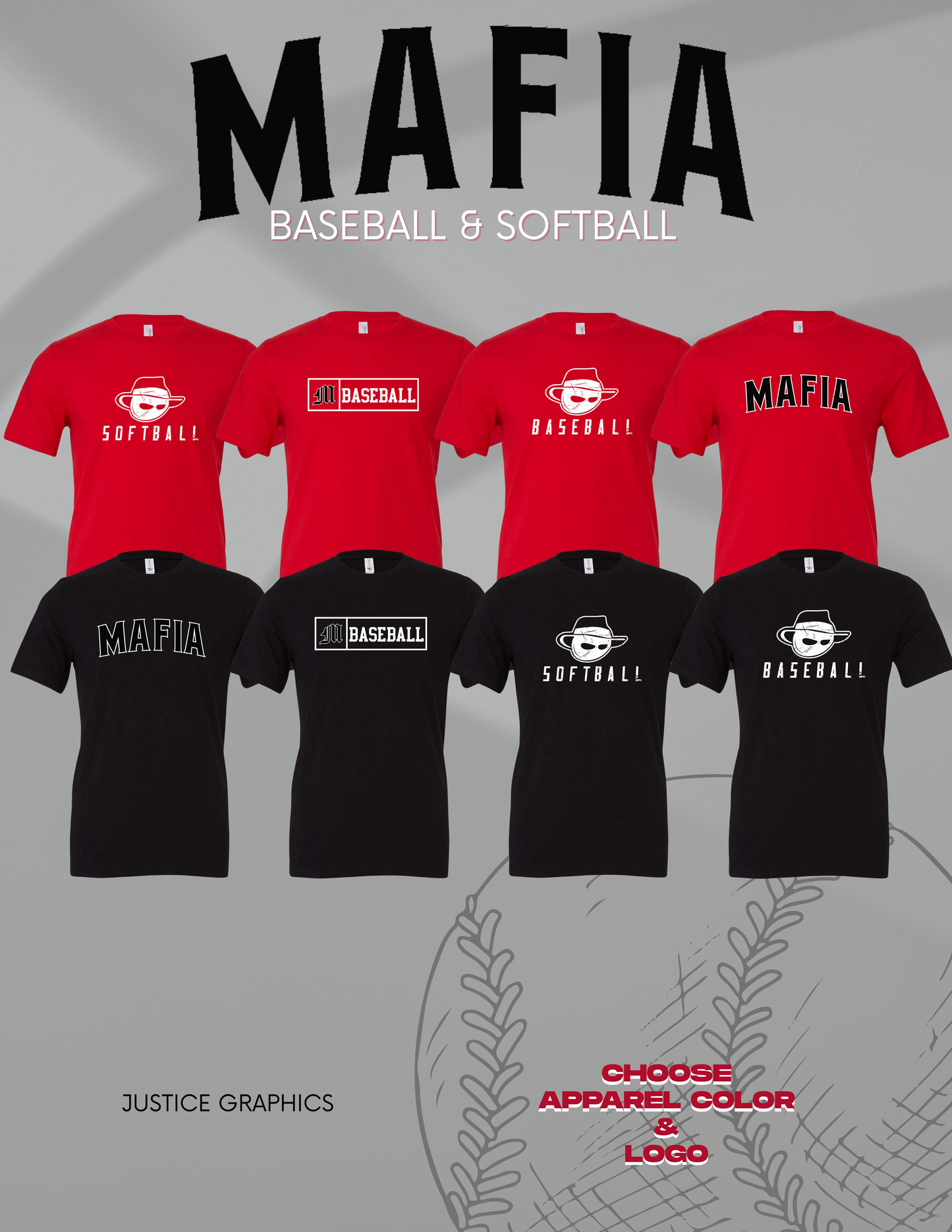 MAFIA BASEBALL/SOFTBALL BELLA UNISEX TEE (P.3001)