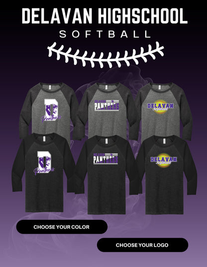 Delavan High School Softball VINTAGE SUN BASEBALL TEE (P.3200)