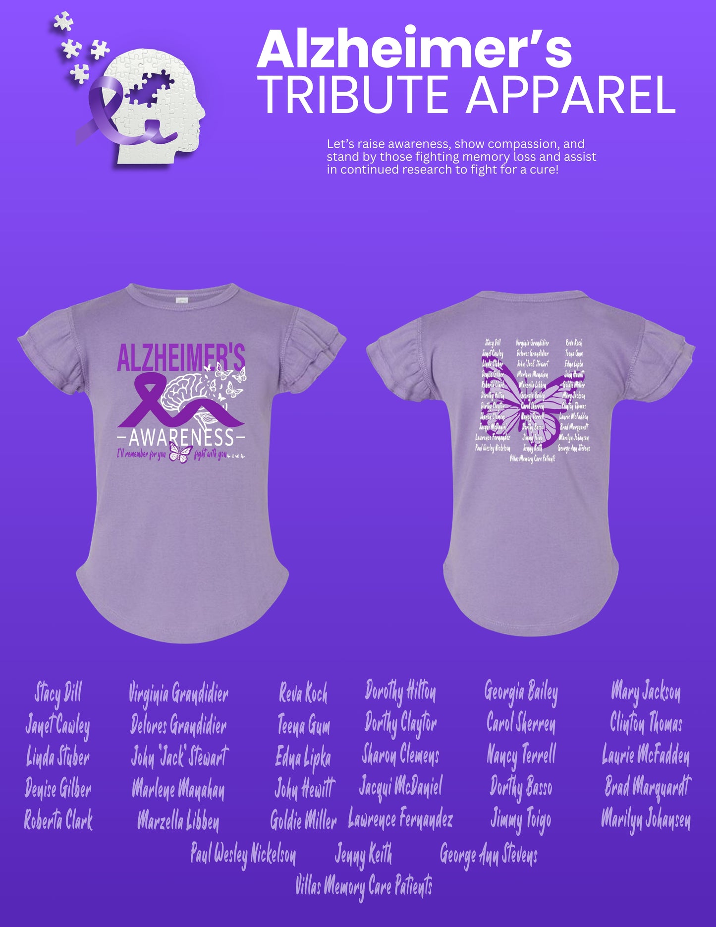 Alzheimer's Disease Awareness Tribute Toddler Flutter Sleeve Tee - (P.3339)