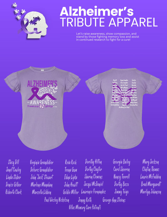 Alzheimer's Disease Awareness Tribute Toddler Flutter Sleeve Tee - (P.3339)