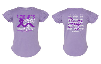 Alzheimer's Disease Awareness Tribute Toddler Flutter Sleeve Tee - (P.3339)