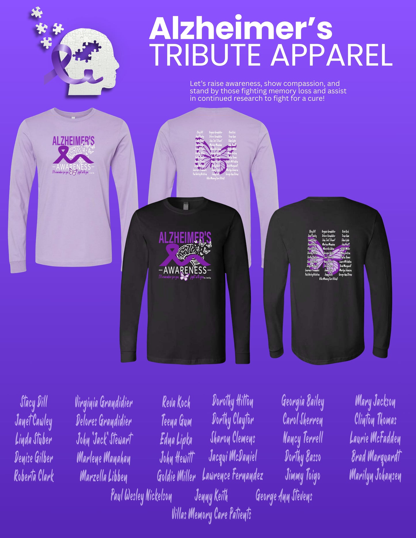 Alzheimer's Disease Awareness Tribute Bella + Canvas - Jersey Long Sleeve Tee (P. 3501)