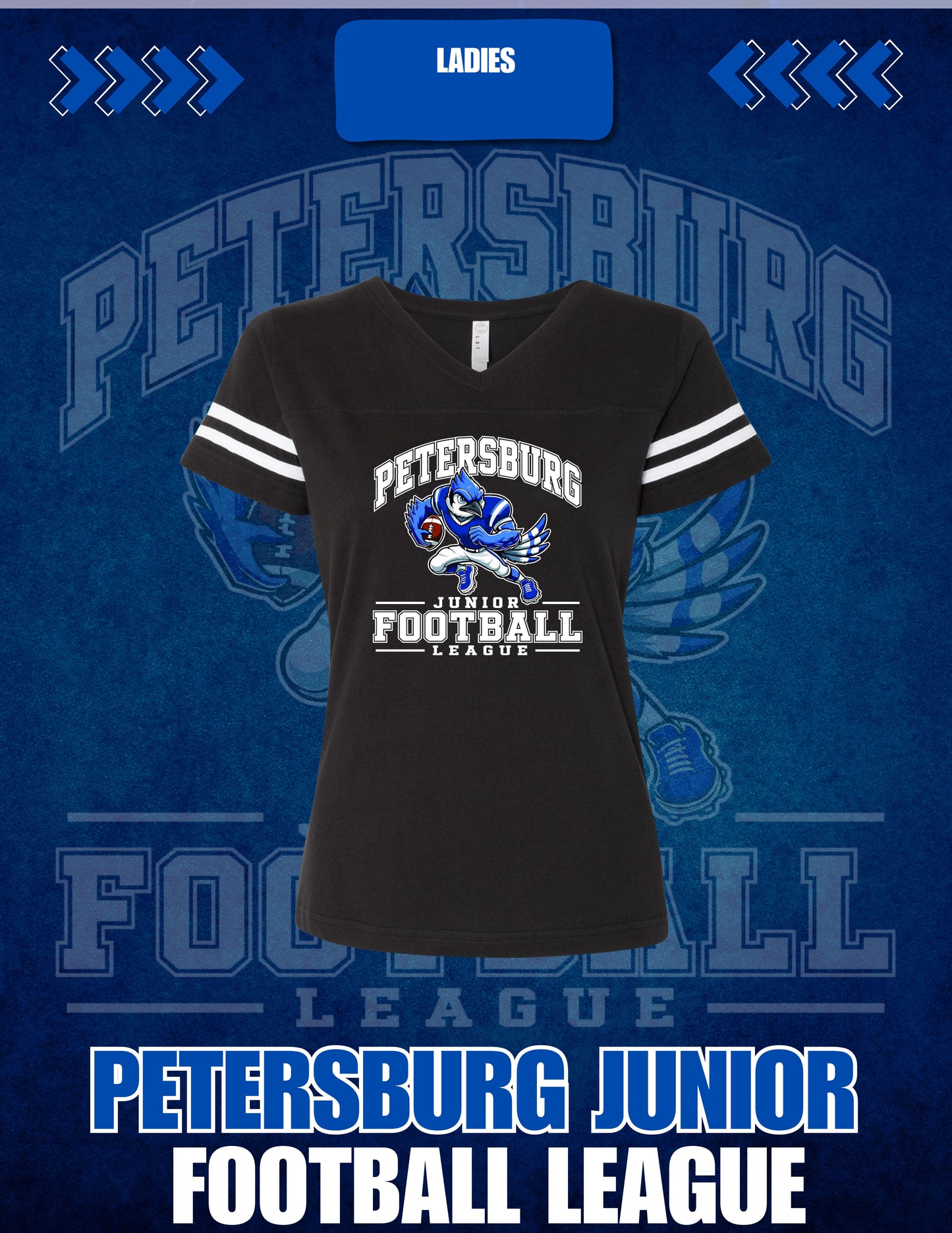 Petersburg Junior Football League Women's V-Neck Fine Jersey Tee (P. 3537)