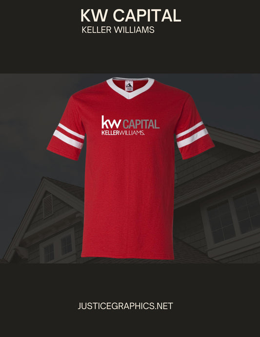 KW CAPITAL V-Neck Jersey with Striped Sleeves - (E.360)